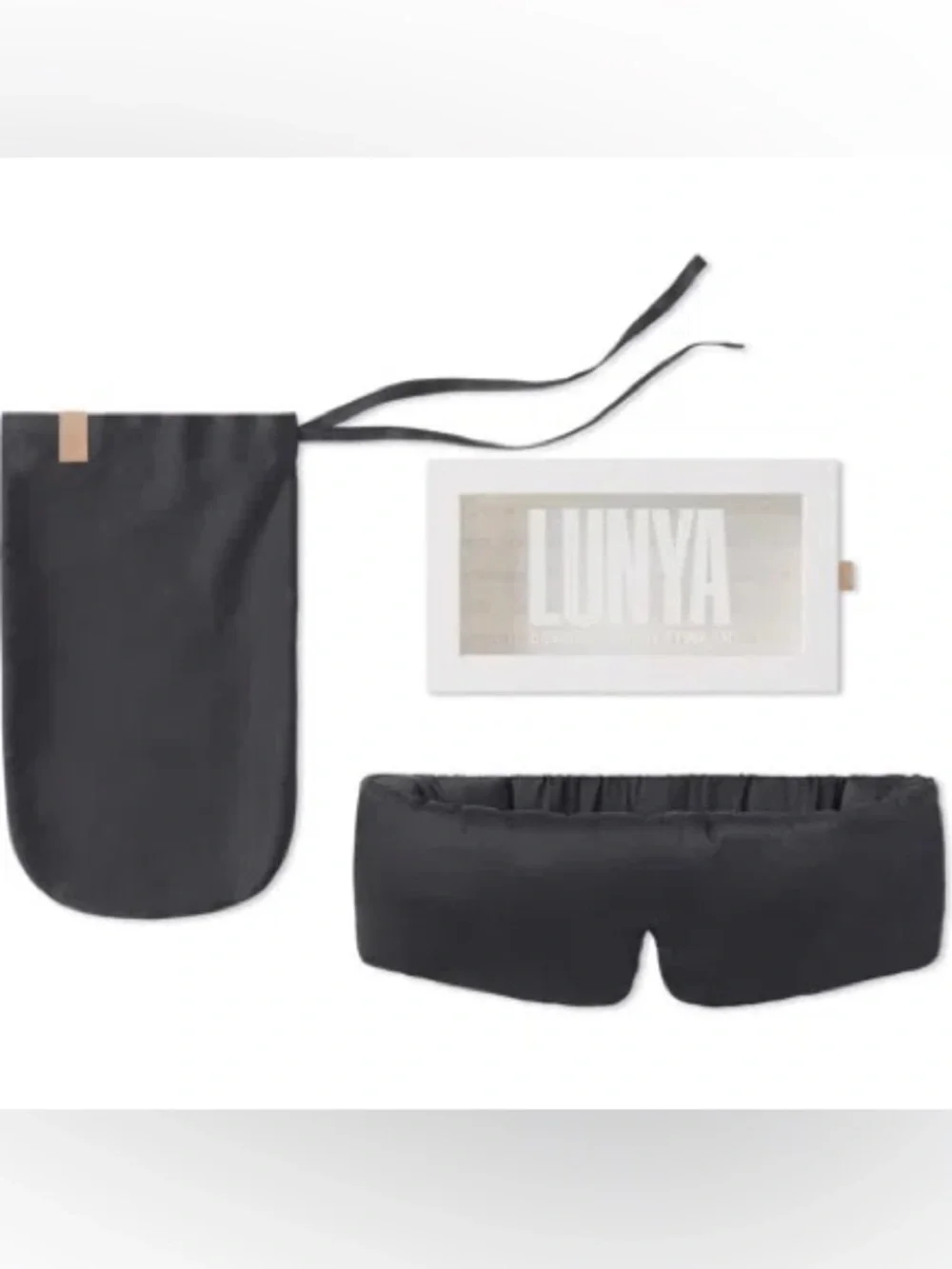 lunya Black Sleep Mask with Matching Pouch and Box